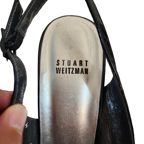 Stuart Weitzman Slingback Patent Leather Lucite Wedge Shoes Size 9 - Picture 4 of 12